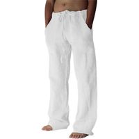 Pantalon Homme Lin et Coton Léger Décontracté Grande Taille Fluide Taille Elastique avec Poches Confortable Été Chic - Blanc