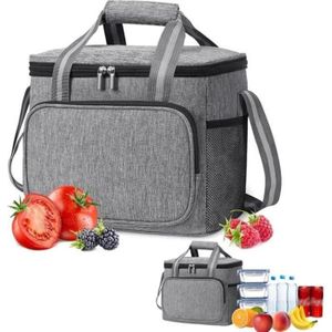 SAC ISOTHERME Sac Isotherme 15L, Glacière Souple Isotherme, Sac Picnic Pliable Grande Capacité Imperméable Sac Réfrigérant à Repas Gris