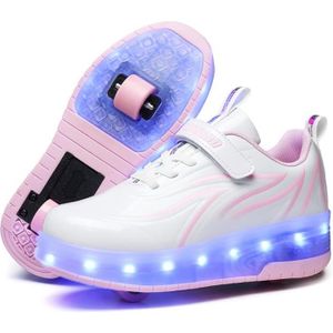 SKATESHOES Chaussures Skateshoes LED pour Enfants avec Double Roues - Rose