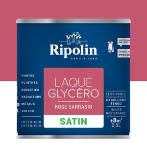 PEINTURE - VERNIS RIPOLIN Laque Glycéro Déco pour Intérieur & Extérieur  - Rose Sarrasin Satin, 0,5L