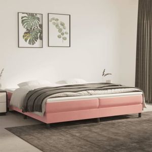 ENSEMBLE LITERIE Sommier à ressorts de lit Rose 200x200 cm Velours