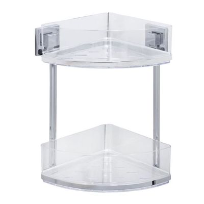 Étagère De Douche D'angle 2 Niveaux – Verre Et Inox, Fixation Murale, Argenté (neuf)
