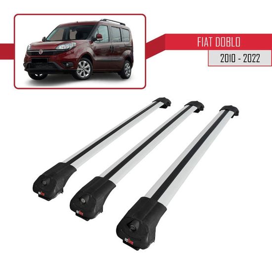 Barres De Toit Aluminium Fiat Doblo 2 (2010-2022) - 3 Barres Grises, Porte-bagages, Max 75 Kg (225 Kg Stationné) - 4
