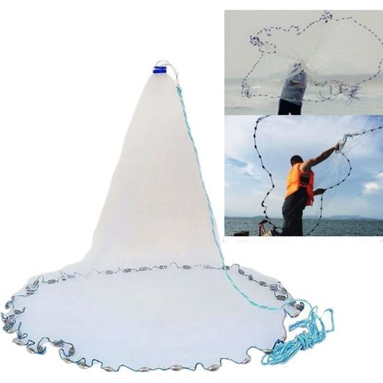 Filet de pêche en fonte avec disque volant de 1,2 à 3,6 m de rayon - Accessoire Peche - Très résistant - Pour appâts - Taille de maille de 1,2 cm Filet de pêche en fonte avec disque volant de 1,2 à 3,6 m de rayon - Accessoire Peche - Très résistant - Pour appâts - Taille de maille de 1,2 cm