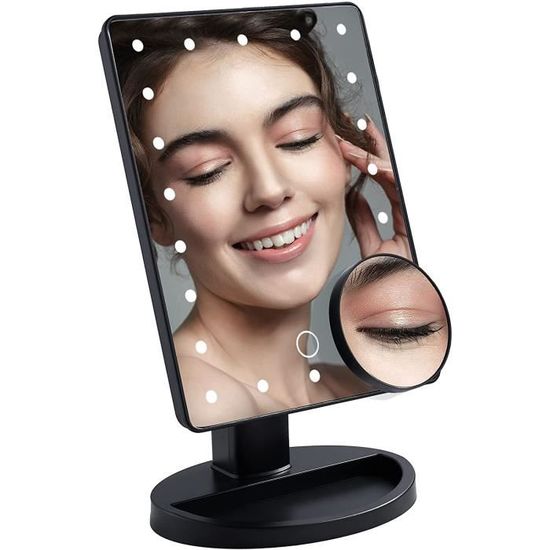 écran Tactile avec grossissement x10 Amovible Cenblue Miroir de Maquillage à 22 LED avec Ventouse 
