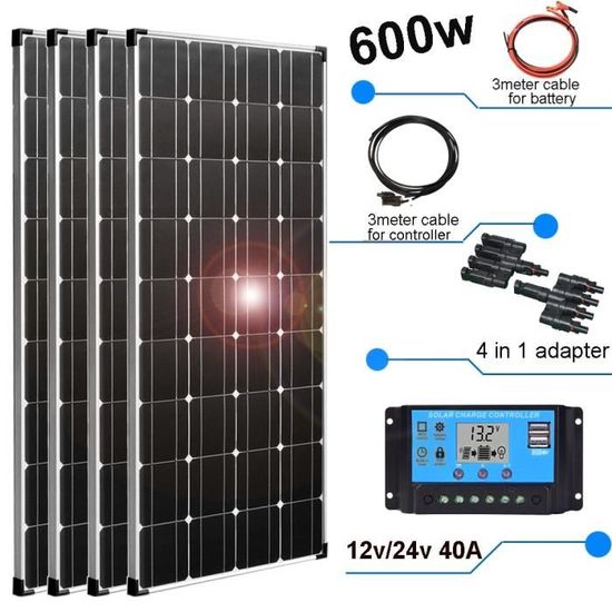 Kit Solaire Complet 300W 12V – Panneau 20W + Onduleur 300W Double USB + Régulateur Pour Camping Caravaning Urgence