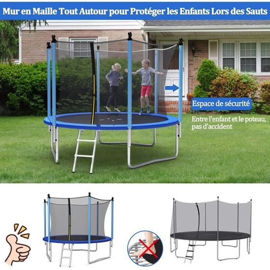 Trampoline Enfant 244/305/365/427cm Avec Filet Intérieur - Cadre Acier 150kg GS Certifié