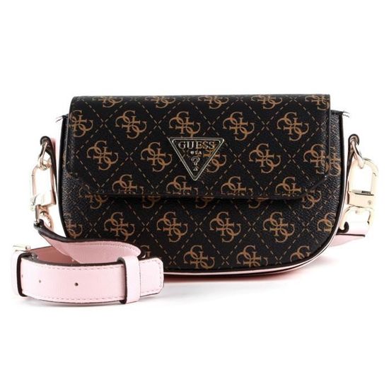 GUESS Ambrose Mini Crossbody Flap Brown Blush Logo [115595] Marron, Rose Cdiscount Bagagerie