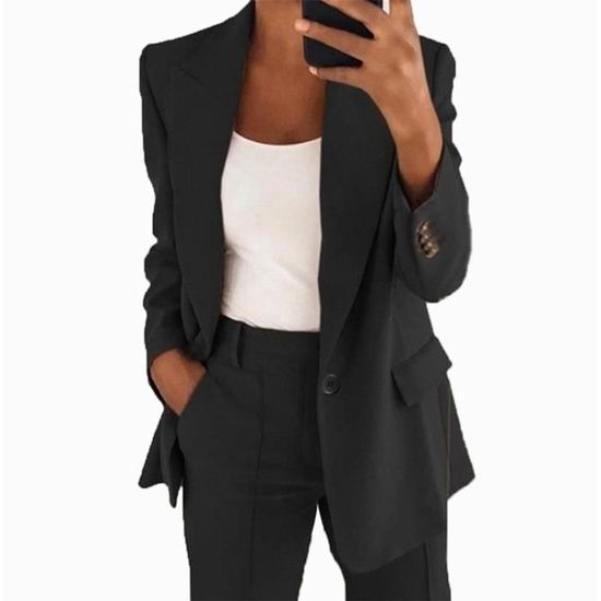Tailleur Femme 2 Pièces Slim Fit - Blazer Et Pantalon En Velours Polyester, élégant Pour Le Bureau
