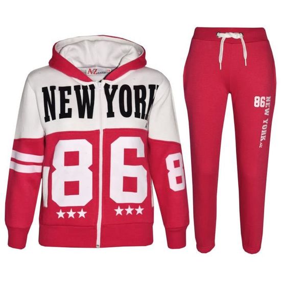 Survêtement Enfant 2 Pièces New York – Sweat à Capuche + Pantalon Noir, Taille Oversize