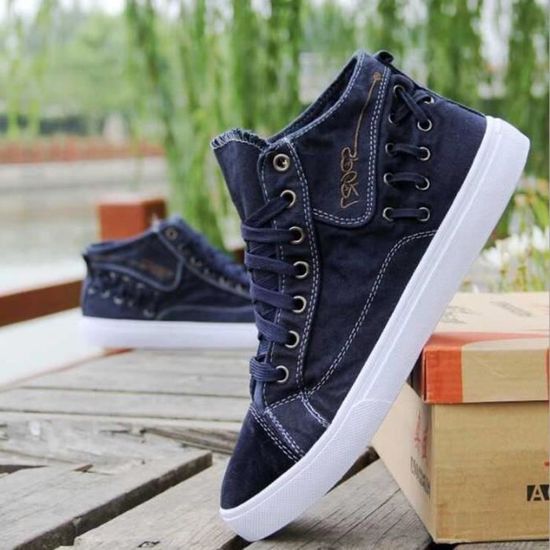 Fashion Chaussures En Toile Homme Bleu + Ceinture - Prix pas cher