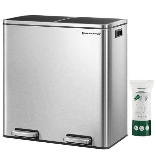 avec pédales en métal Poubelle à double compartiment 2 x 30L 2 seaux intérie