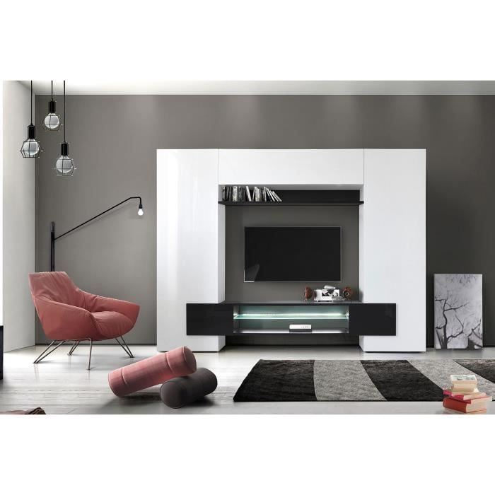 LAURIANE LAQUE BLANC ET NOIR ENSEMBLE COMPOSITION MEUBLE TV TENDANCE