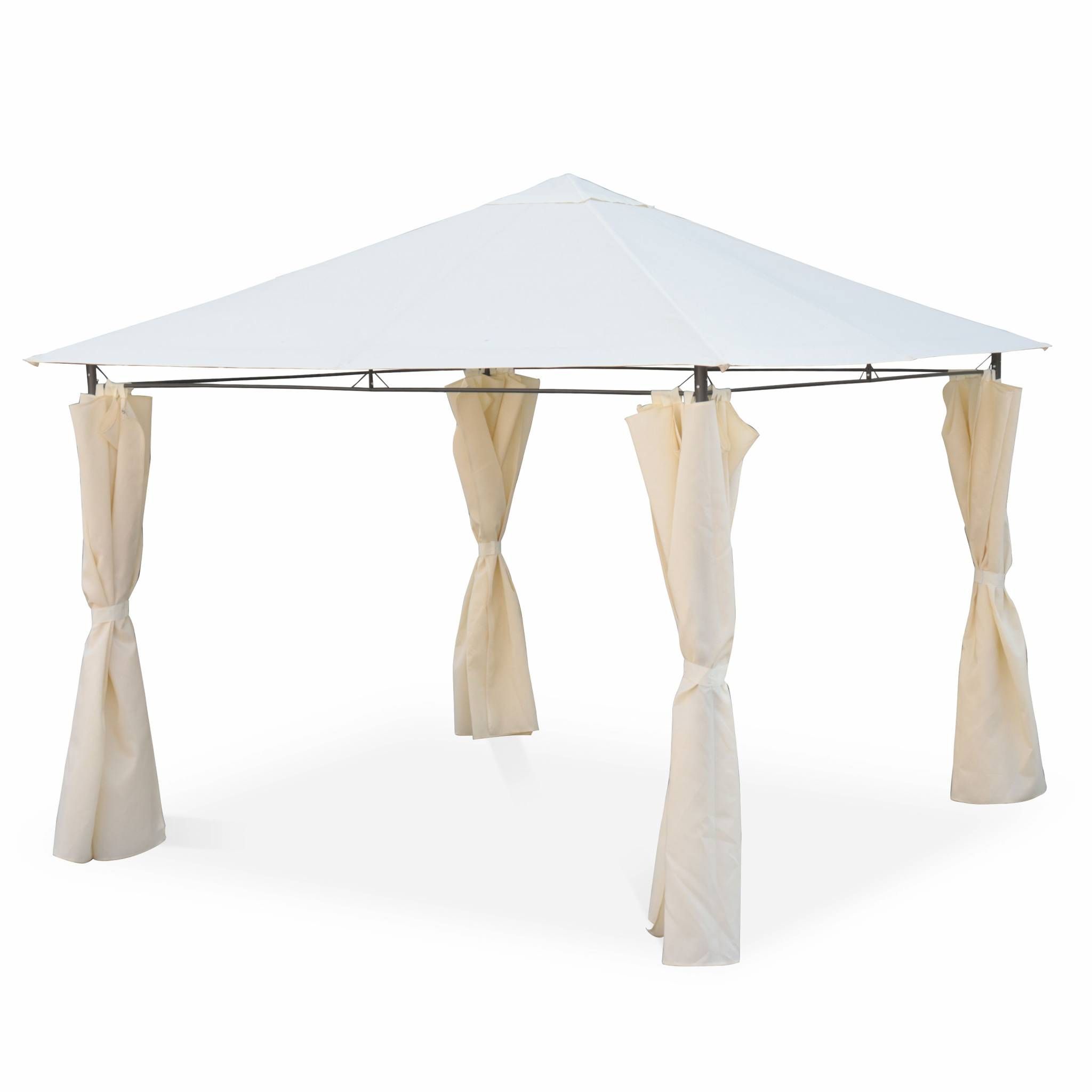 Tonnelle 3 x 3 m - Elusa - Toile écrue - Pergola avec rideaux, tente de jardin, barnum, chapiteau, réception