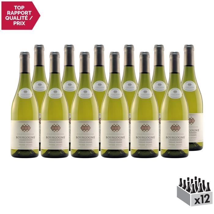 Bourgogne Chardonnay Vieilles Vignes Blanc 2018 - Lot de 12x75cl - Pierre André - Vin AOC Blanc de Bourgogne - Cépage Chardonnay