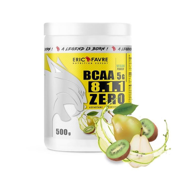 BCAA POUDRE 8.1.1 Zero - Acides Aminés Musculation Vegan 500 Gr - Laboratoire Français Eric Favre ((Kiwi - Poire)