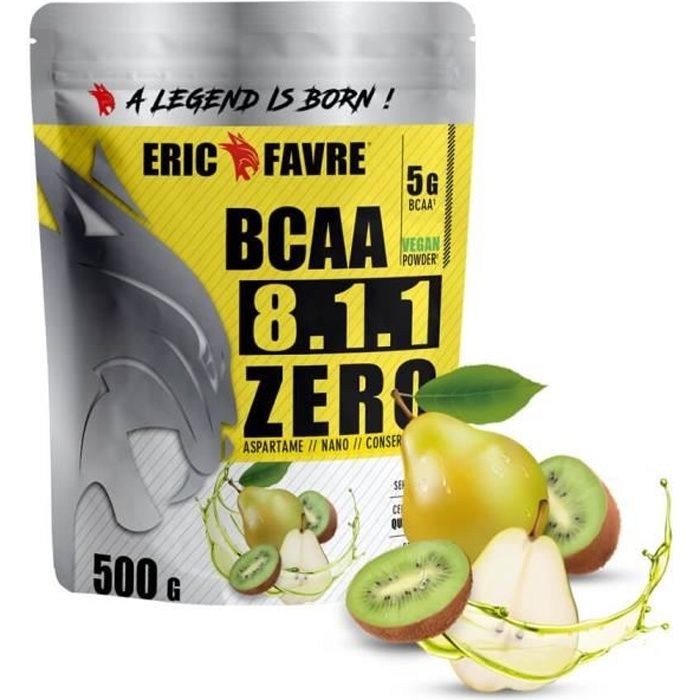BCAA POUDRE 8.1.1 Zero - Acides Aminés Musculation Vegan 500 Gr - Laboratoire Français Eric Favre ((Kiwi - Poire)