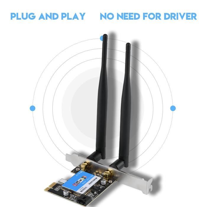 Carte Réseau Wi-Fi avec Bluetooth 4.0 Adaptateur PCI Express Double Bande sans Fil 433Mbps Supporte Windows7,8,10 HB057