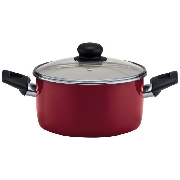 BEKA Faitout avec couvercle en verre Bohème - 20 cm - Rouge émail