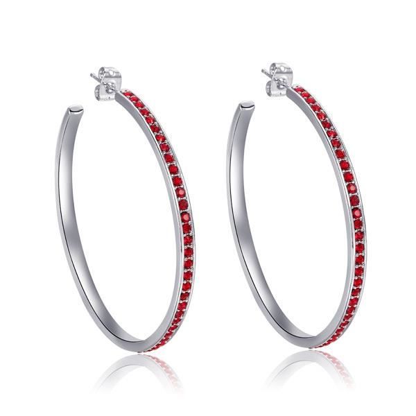 Boucles d'Oreilles Grandes Créoles en Cristal de Swarovski Elements Rouge