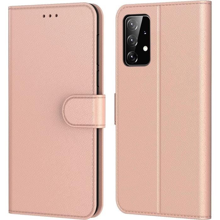 Coque pour Samsung Galaxy A23 5G Rose Anti-Choc Anti Rayure Effet Cuir Protection 360°
