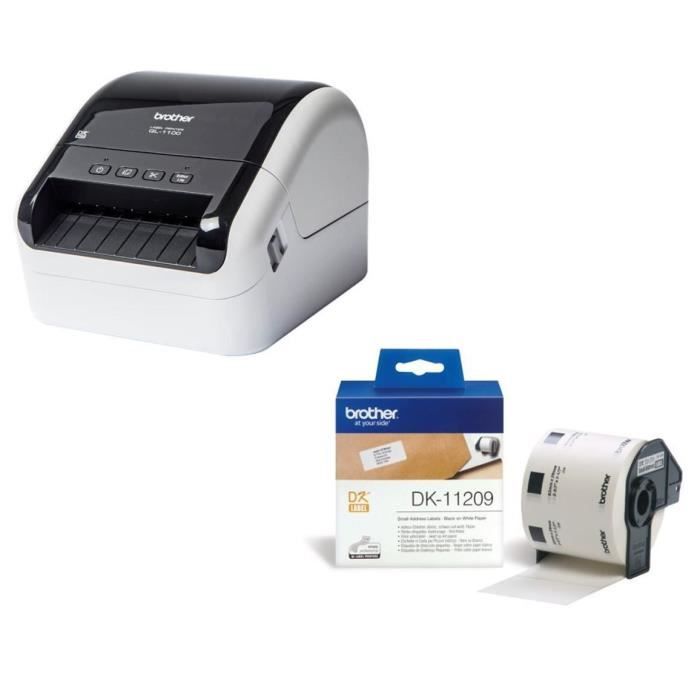 BROTHER Imprimante d'étiquettes professionnelle QL-1100 + Ruban papier P-TOUCH DK-11209 - 29x62mm