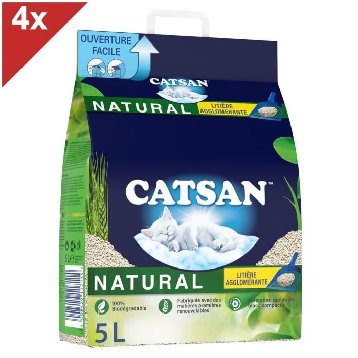 CATSAN Natural Litière naturelle végétale agglomérante pour chat 4 sacs de 5L