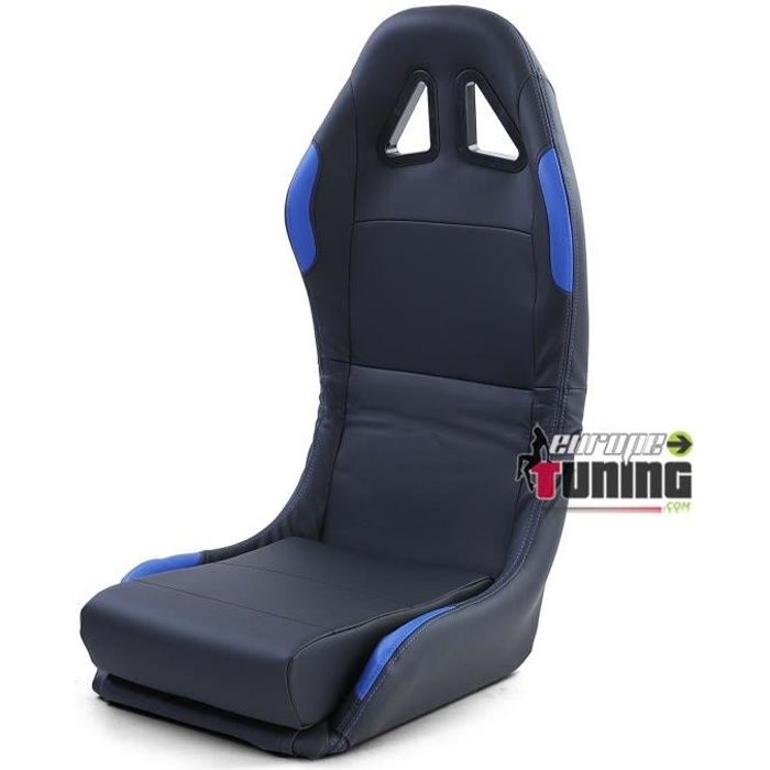 SIEGE BAQUET SPORT RABATTABLE UNIVERSEL SIMILI CUIR NOIR ET BLEU (05402)