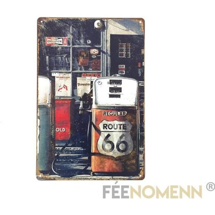 Plaque Métal Déco Vintage - Station Service Route 66 (20x30cm)