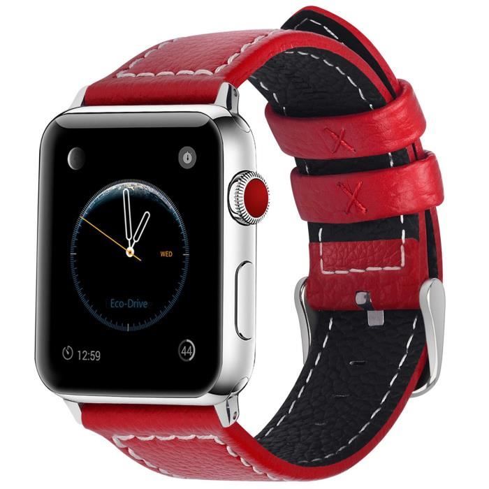 Fullmosa Compatible avec Bracelet Apple Watch 38mm/40mm/41mm,Cuir Bracelet iWatch, pour Apple Watch SE Séries 7/6/5/4/3/2/1,Rouge