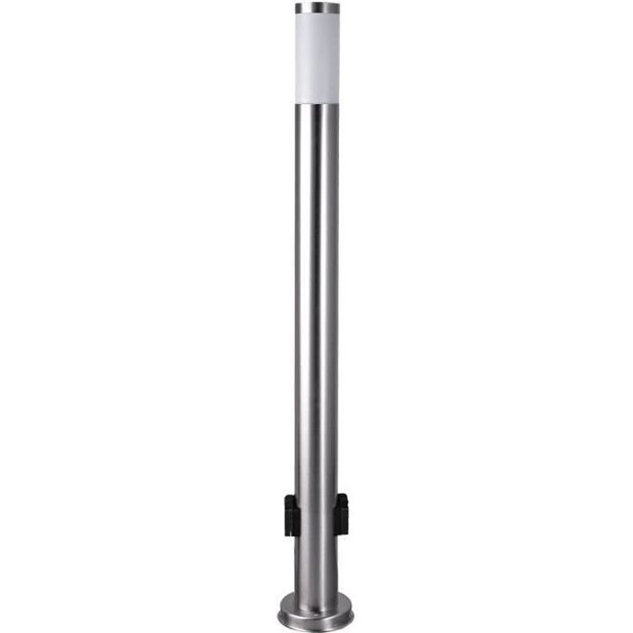 Lampadaire élégant LED 7W 2 prises luminaire inox IP44 éclairage jardin terrasse éxtérieur