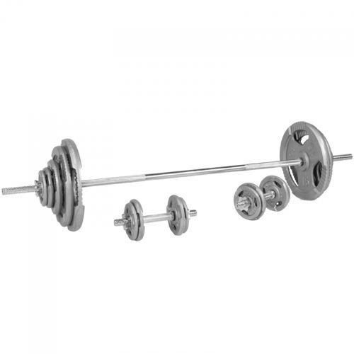 Gorilla Sports - Set d'haltères disques en fonte avec poignées + barre longue 97,5 Kg