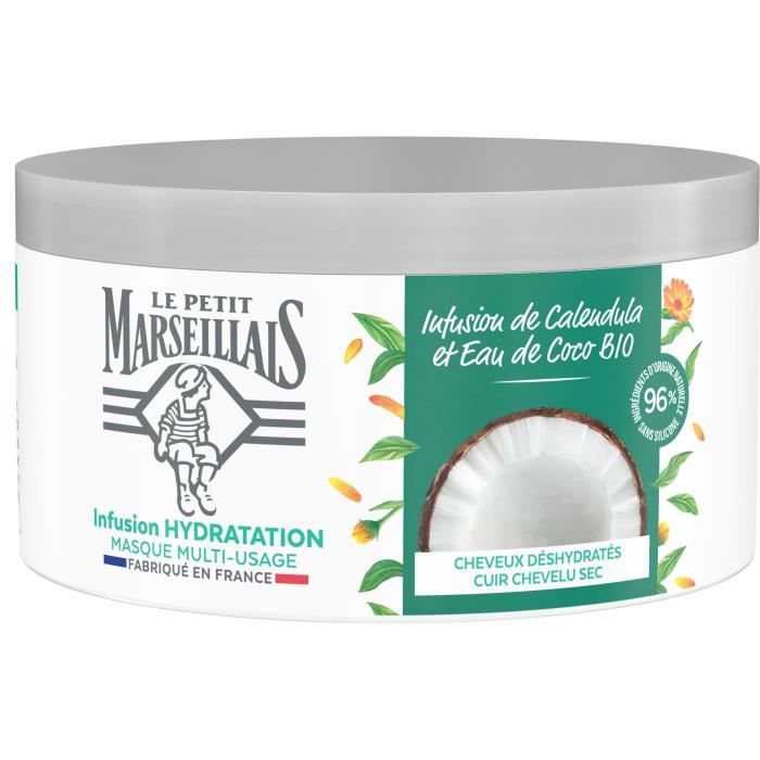 LE PETIT MARSEILLAIS Masque Hydratation intense Cheveux secs et abîmés - Infusion calendula & eau de coco - 300 ml