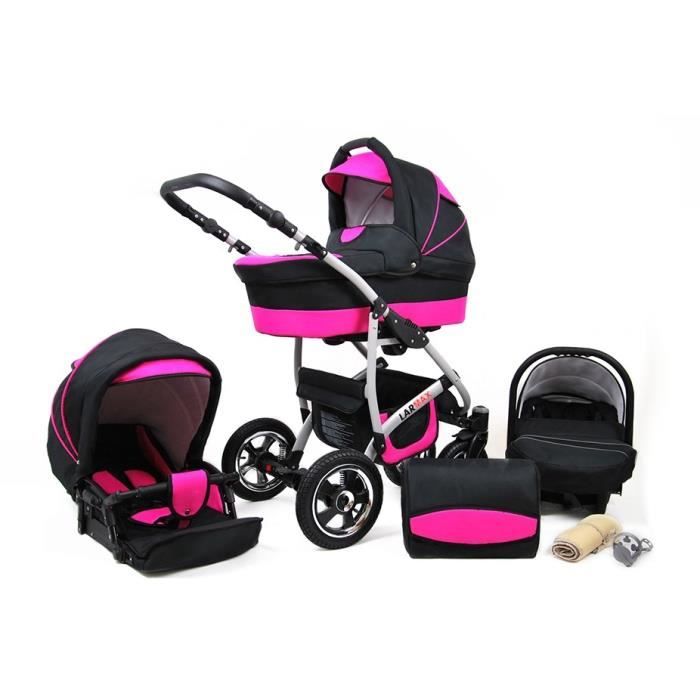 Lux4kids Poussette combinée Landau roues pivotantes Poussette Canne Nacelle Accessoires Larmax noir cosmique & rose 2en1 sans siège