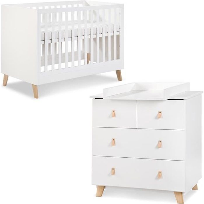 NOAH Ensemble commode table à langer amovible + lit évolutif bébé 120X60 Blanc