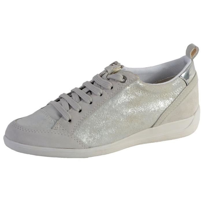 Tennis Basket Basses Geox D Myria A - Shiny Sue Suede Silver/Off White Femme