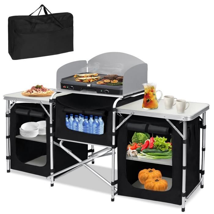 NAIZY Cuisine de camping - 174x46x110cm - Armoire de camping pliable avec panneau dense en MDF - avec aluminium et tissu Oxford