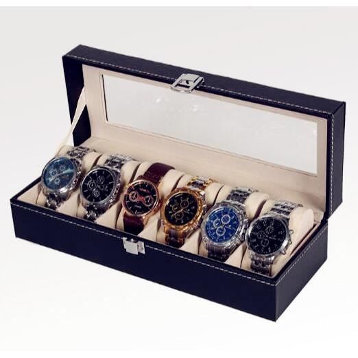 REMYCOO® Présentoir/boîte/coffret à montre Noir coffret de rangement pour montres avec serrure (6 emplacements, noir)