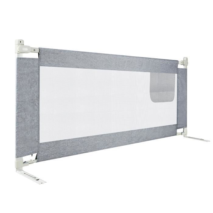 UISEBRT 180cm Barrières de Lit Réglable en Hauteur Protection Anti-chute Barrière Gris pour Bébé pour Familial et lit D'enfant