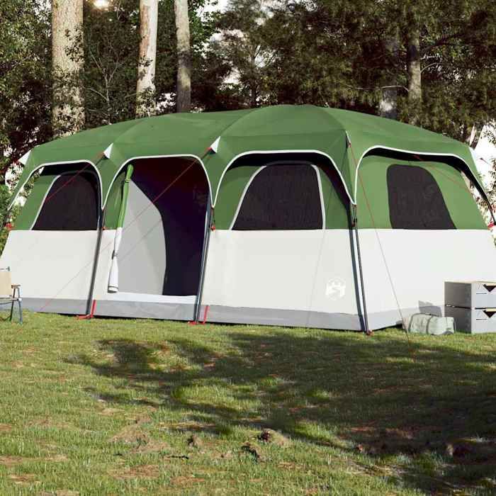 Tente Tunnel 8 Personnes - Imperméable Verte - 4 Chambres, 2 Portes - Idéale Camping Famille - 22kg - 8