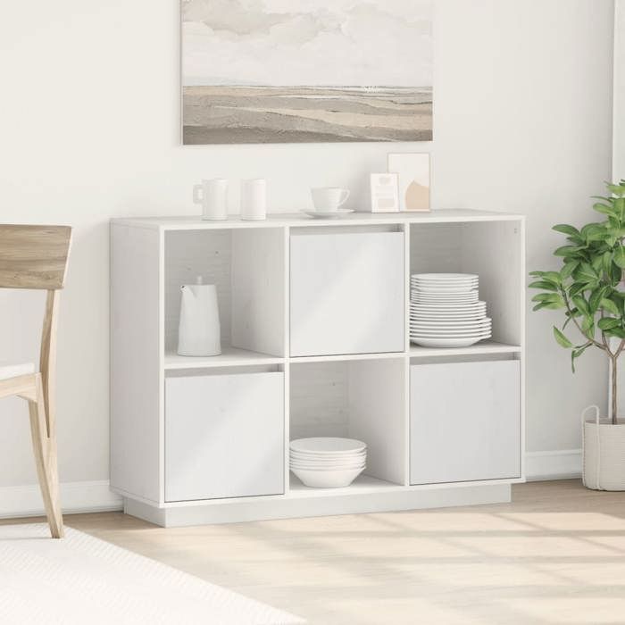 SALE 2025Meuble bas bahut vaisselier - Buffet Blanc 110 5x35x80 cm - Bois massif de pin 20 Kg 5253