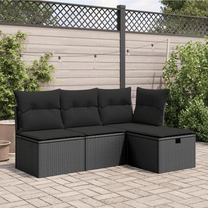 vidaXL Tabouret de Jardin avec Coussin Siège avec Housse Meuble de Patio Balcon Terrasse Arrière-cour Extérieur Noir 365967