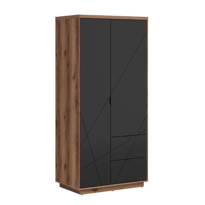 Armoire 2 portes 2 tiroirs Petits-meubles - Sven - 94 x 57 x 201cm - Noir et bois Armoire 2 portes 2 tiroirs Petits-meubles - Sven - 94 x 57 x 201cm - Noir et bois