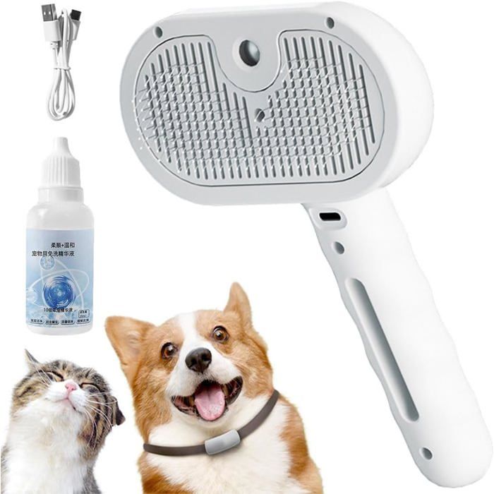 Meilleurs prix pour Pet Spray Hair Removal Comb Pet Grooming Brush Pet Water Steam Spray Grooming Comb Pet Steam Brush For Dog Cats (White)
