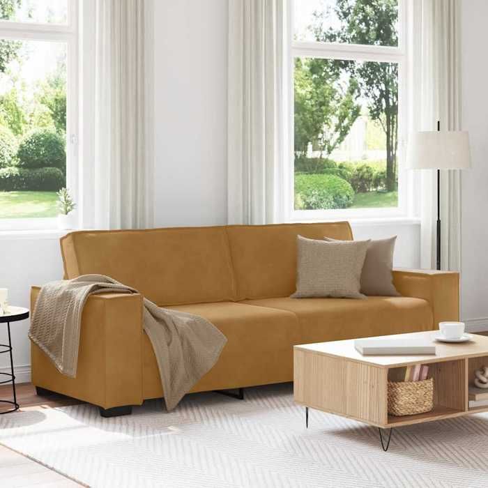 vidaXL Canapé 3 places Marron 220x78x84 cm Velours canapé canapé trois places canapé 3 places en velours divan canapé 4105037