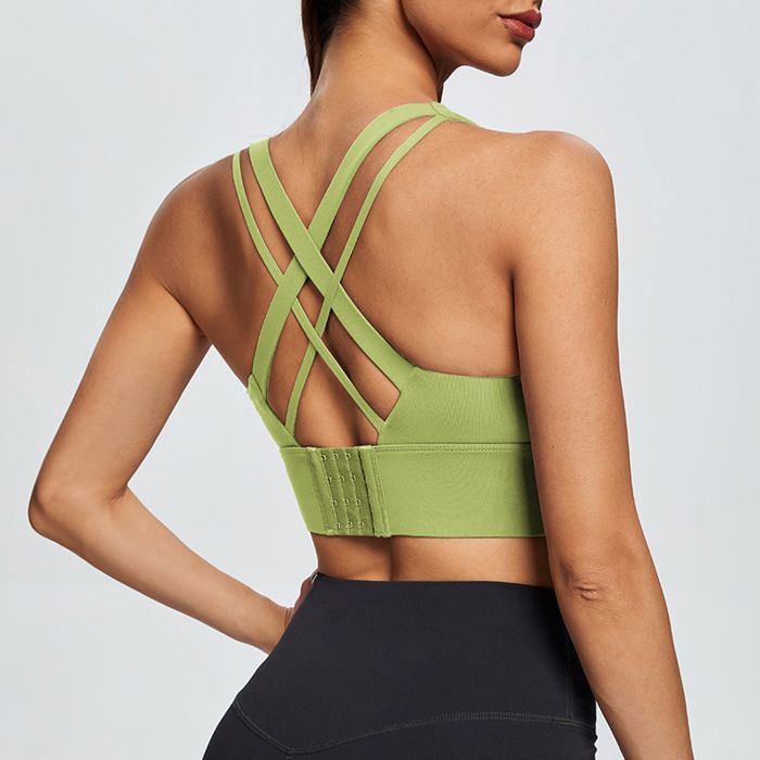 Soutien-Gorge de Sport Femme Sans Armatures Dos Croisées Brassière Avec Amovible Coussinet Pour Fitness Yoga - Vert