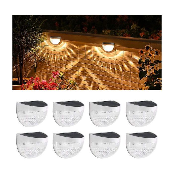Lot de 8 lampes solaires de clôture lampes solaires LED sans fil pour jardin décoration extérieure (blanc chaud)