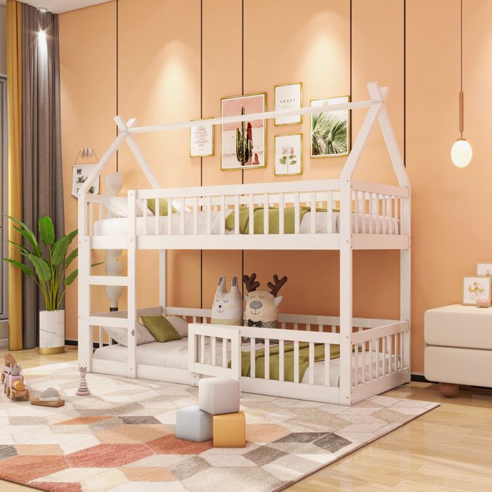 Lit superposé enfants - TRUXEN8 - 90x200 cm - Bois massif - Blanc