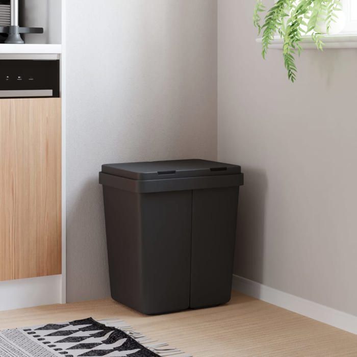 Poubelle double - vidaXL - Anthracite - 2x25 L - PP - Couvercles à ressort