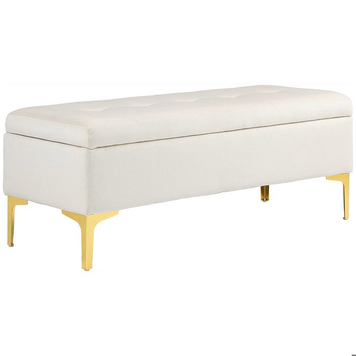 banc avec rangement interior decoration banquette velours look pieds en métal canapé - lit salon chambre couloir 120 x 44 5 cm beige